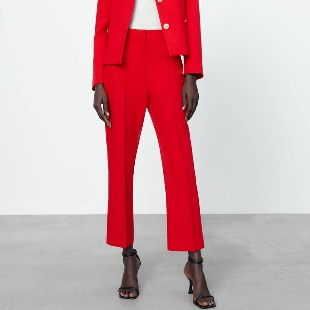 ZARA HIGH WAIST MINI FLARE PANTS RED